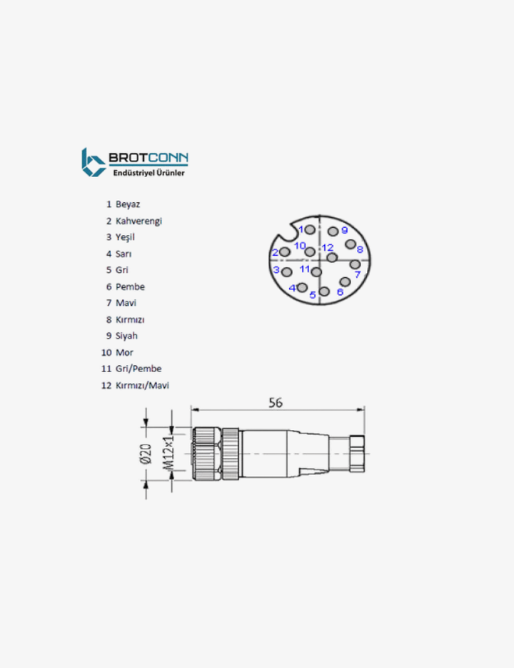 M1212FS M12 12-Pin Dişi Düz Soket