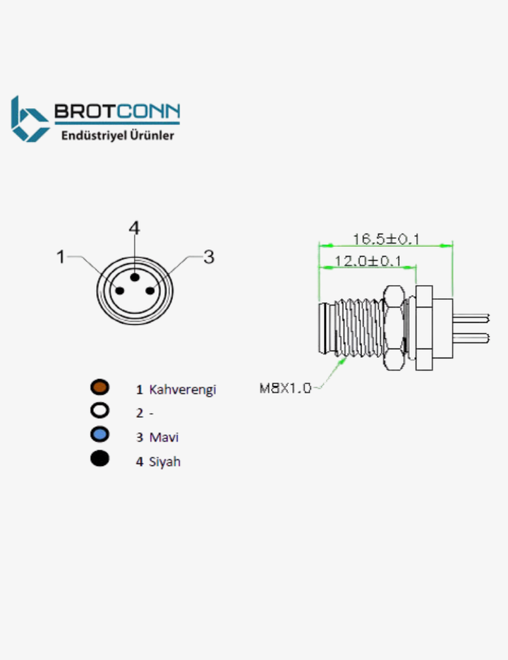 M0803M-P M8 3-Pin Erkek Panel ve Kart Tip