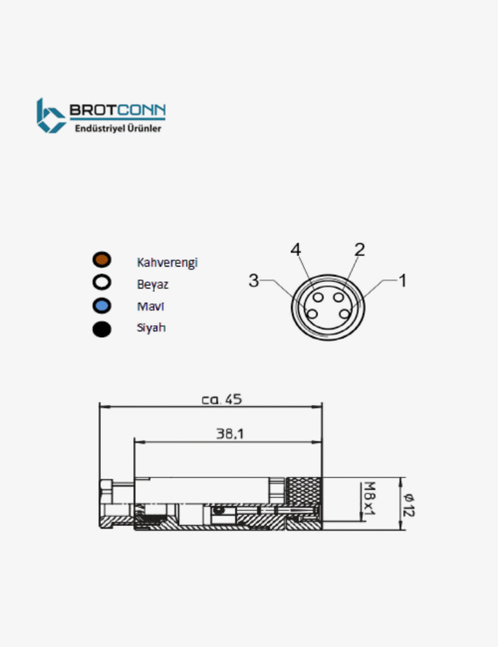 M0804FS M8 4-Pin Dişi Düz Soket