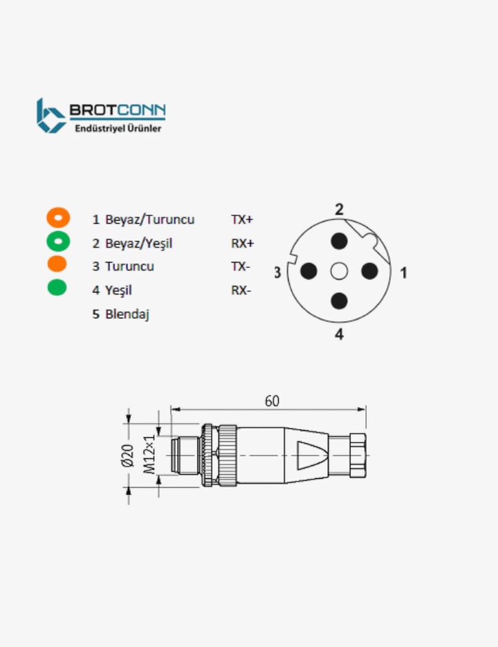M1205MS-D M12 5 Pin Erkek Düz Konnektör (D-Coded) | Endüstriyel Ethernet Bağlantı Çözümü | IP67