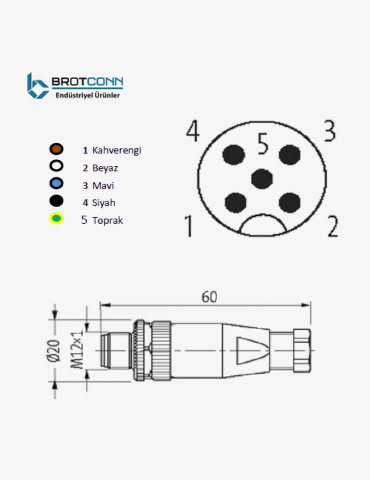 M1205MS-SH M12 5 Pin Düz Erkek Metal Soket | IP67 | Endüstriyel Konnektör | A-Coded