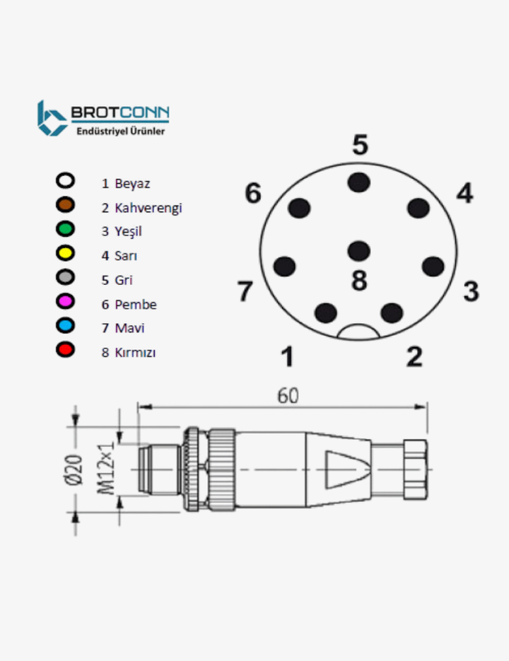 M1208MS – M12 8-Pin Erkek Düz Soket
